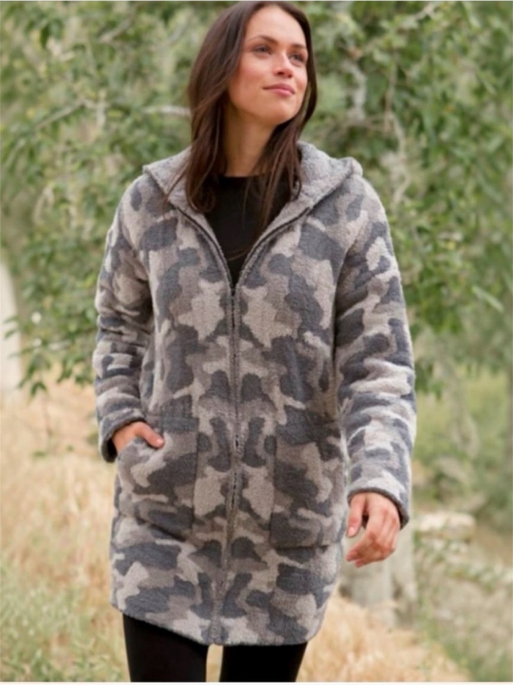 Barefoot Dreams CozyChic Camo Anorak Zip Front Size Small